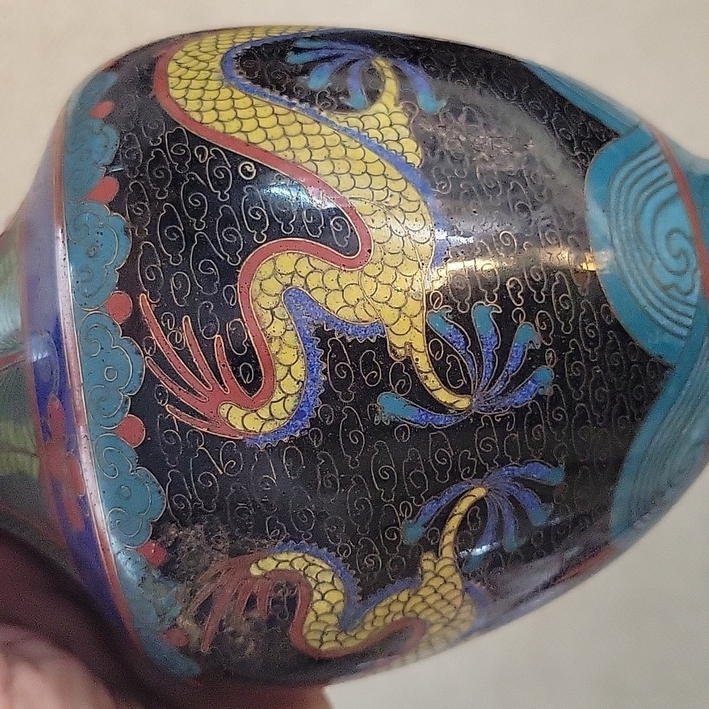 CHINESE CLOISONNE VINTAGE QING DYNASTY DRAGON VASE - Picture 6 of 8